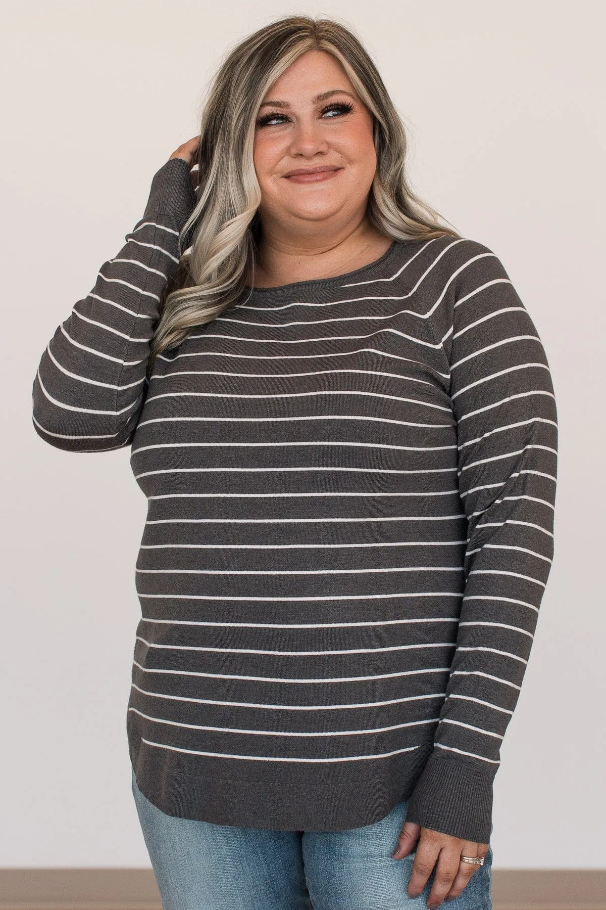 Days Like These Striped Knit Sweater- Charcoal & Ivory