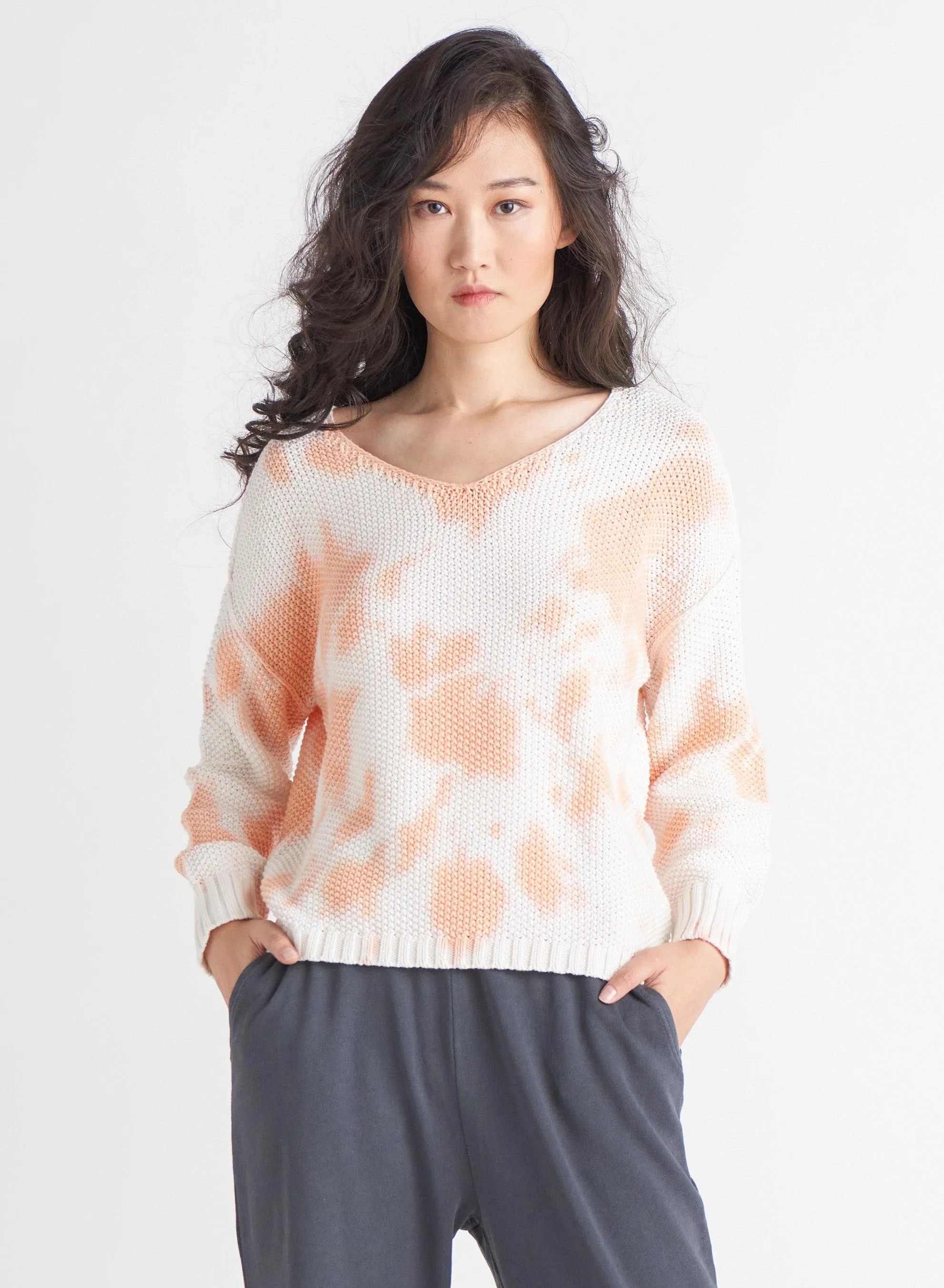 Dex Loose Textured Sweater in Rust Tie Dye