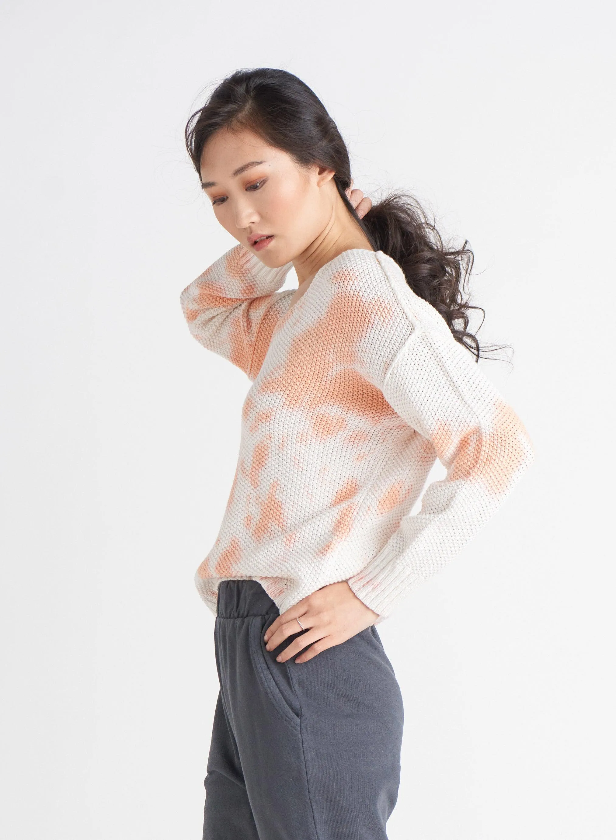 Dex Loose Textured Sweater in Rust Tie Dye