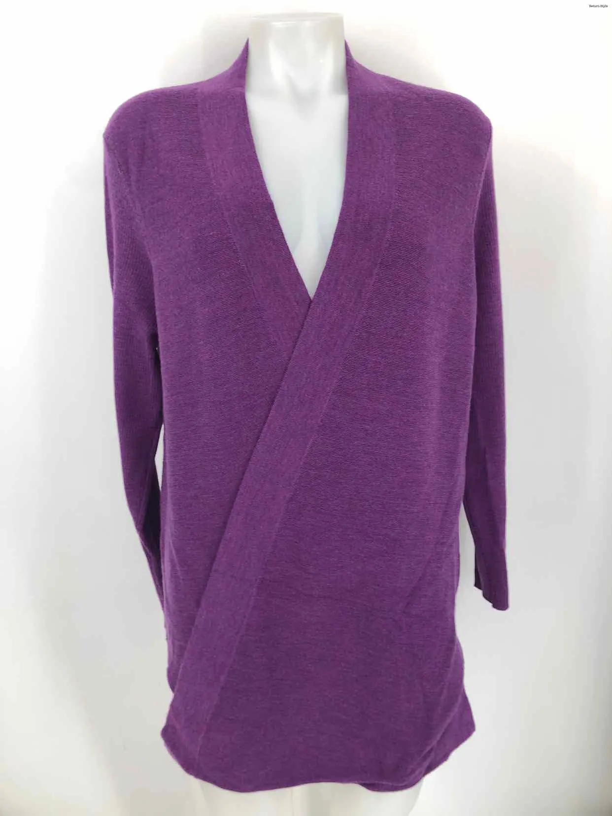 EILEEN FISHER Purple Merino Wool Longsleeve Wrap Size X-LARGE Sweater