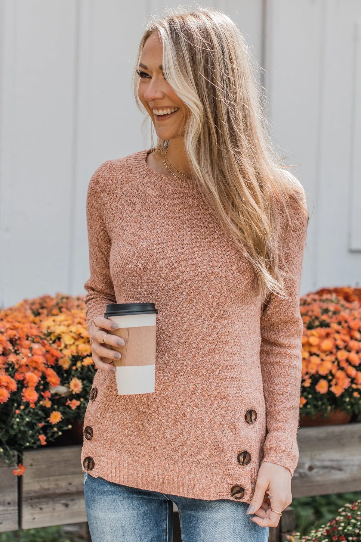 Find A Way Button Knit Sweater- Light Camel