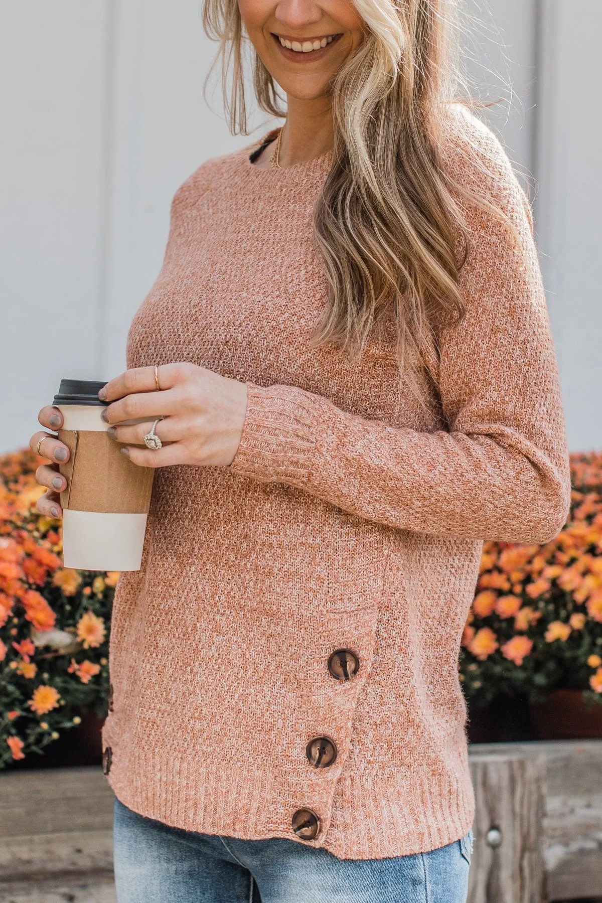 Find A Way Button Knit Sweater- Light Camel