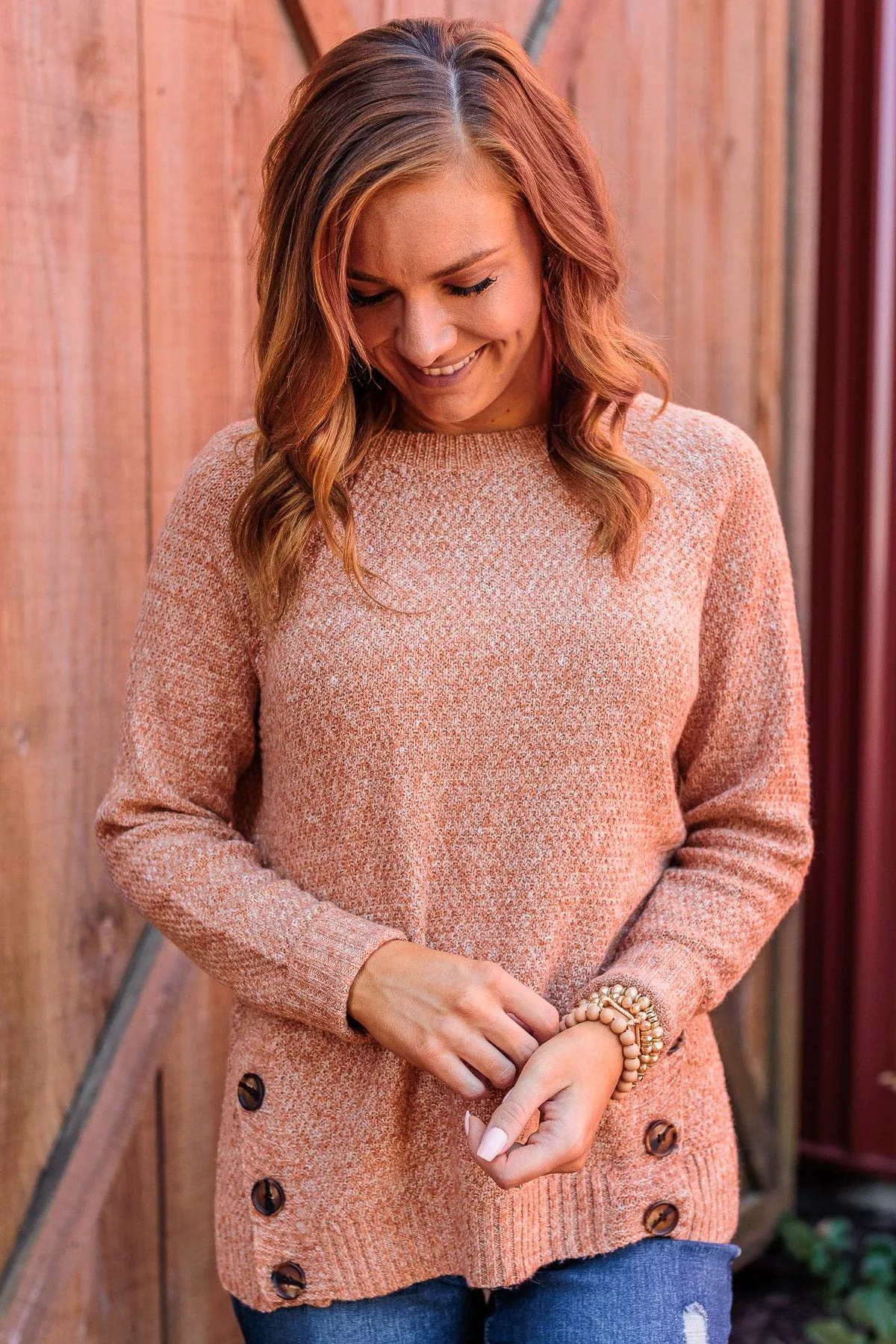 Find A Way Button Knit Sweater- Light Camel