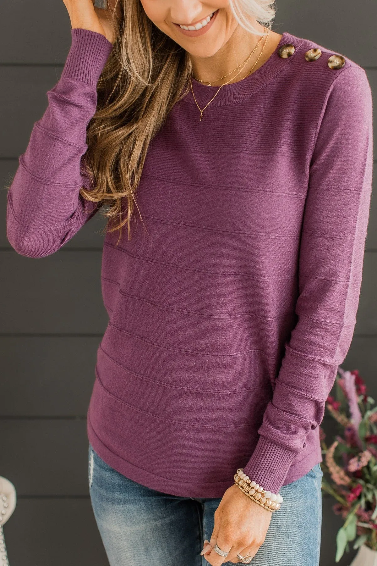 From The Heart Button Knit Sweater- Dusty Plum