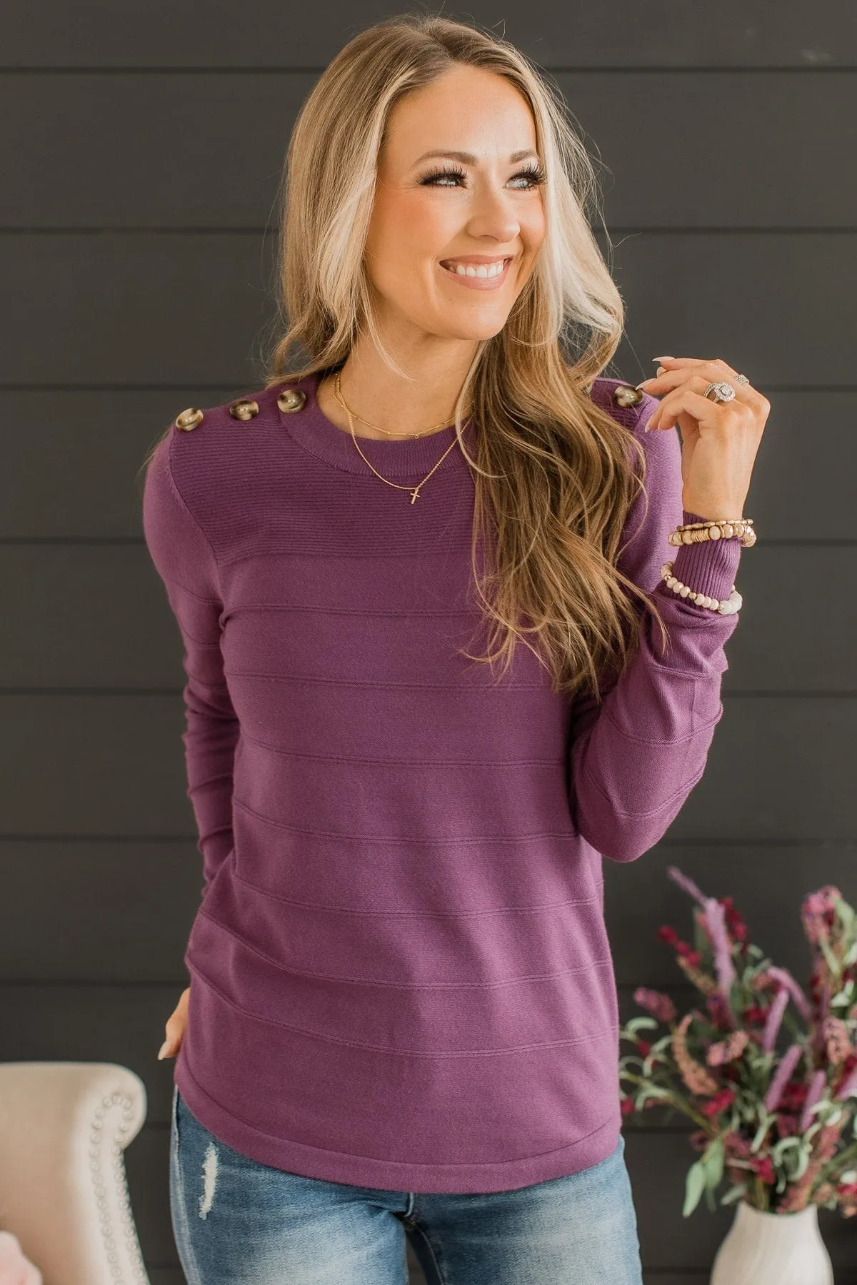 From The Heart Button Knit Sweater- Dusty Plum