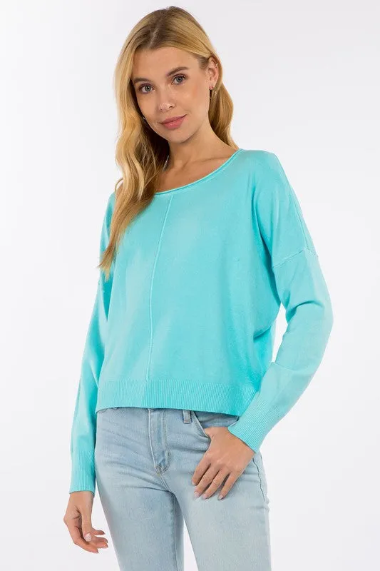 Front Round Neck Pullover - Aqua