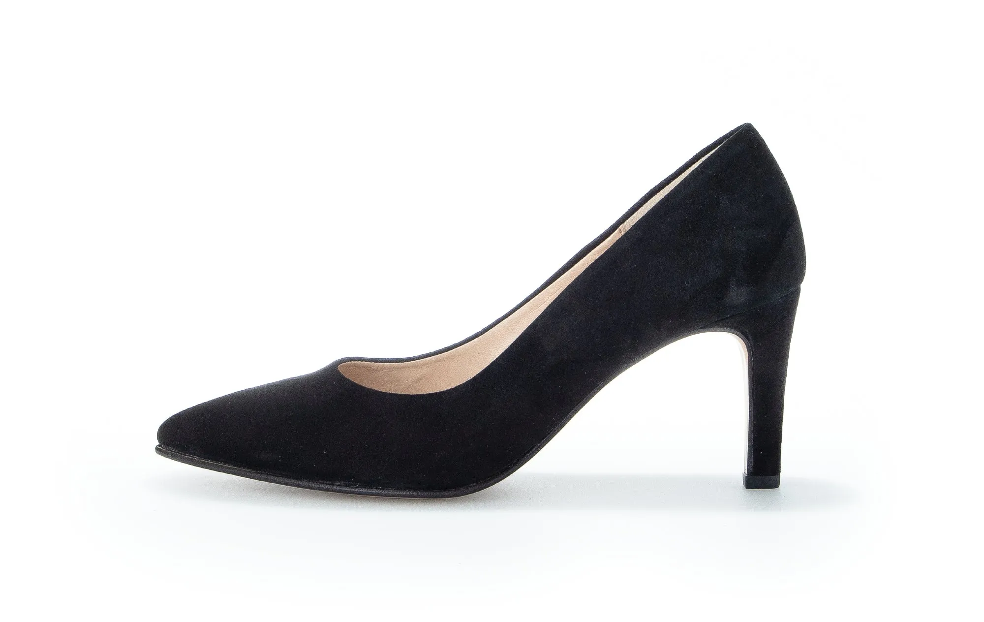 GABOR Black Suede Pointed Toe Court Shoe