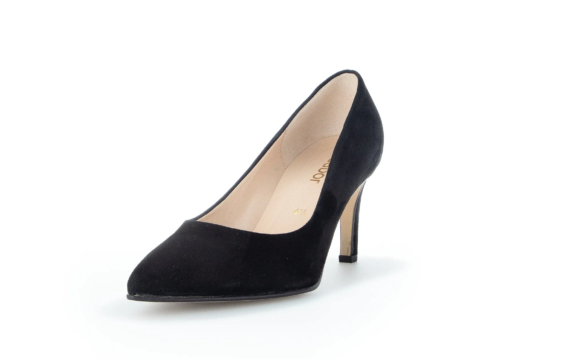 GABOR Black Suede Pointed Toe Court Shoe