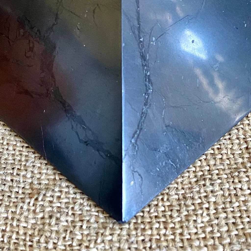 Genuine Shungite Pyramid, 6 Inch Base, Tiny Chip Bottom Corner