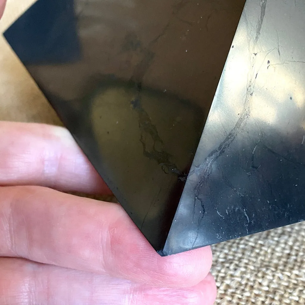 Genuine Shungite Pyramid, 6 Inch Base, Tiny Chip Bottom Corner