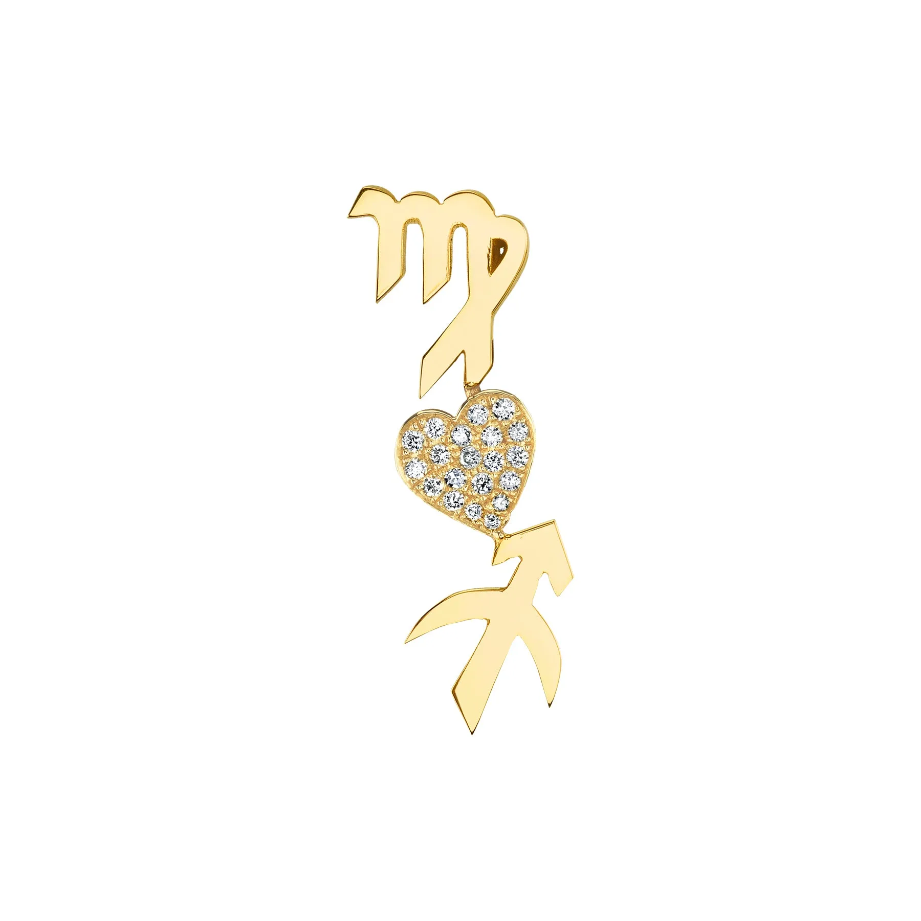 Heart and Zodiac Earring - White Diamond / 14k Yellow Gold