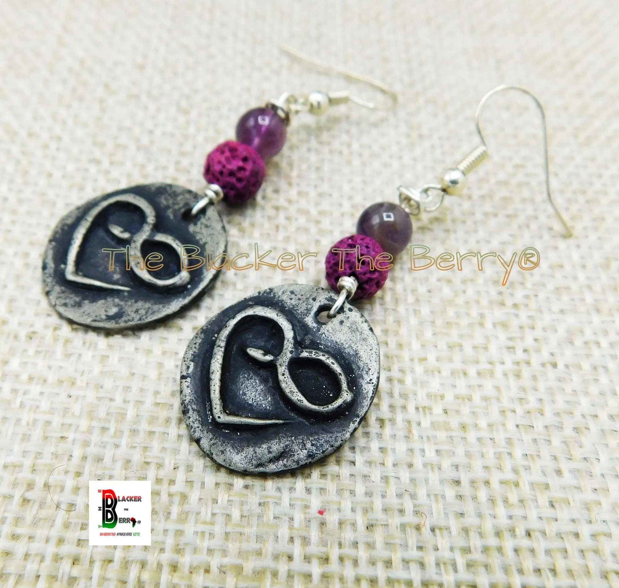 Infinity Heart Love Earrings Purple Beaded Pewter Ethnic Gift Ideas Women