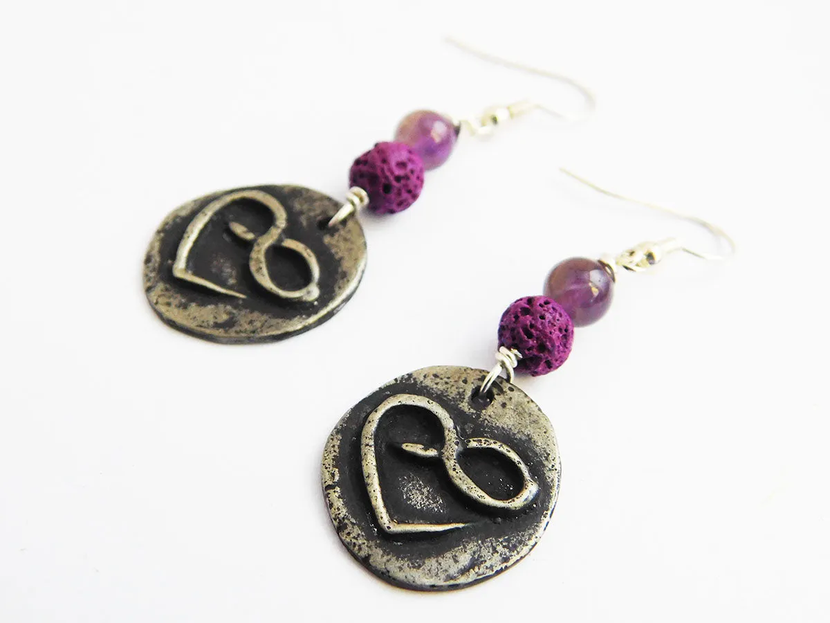 Infinity Heart Love Earrings Purple Beaded Pewter Ethnic Gift Ideas Women