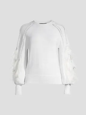 Kai Lurex Sweater with Feather Sleeves in Ivory