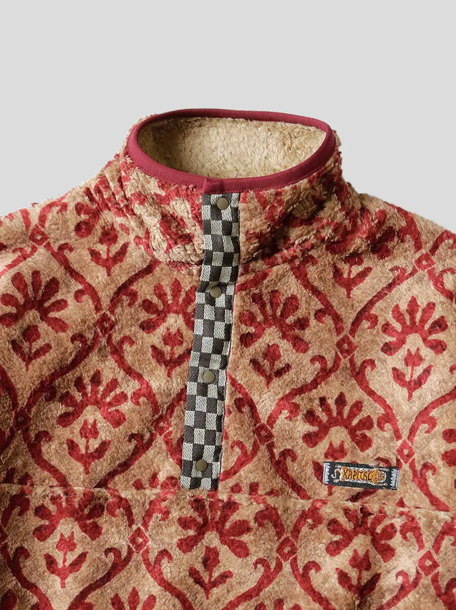 Kapital Yosemite Arabesque Pattern Fleece Snap T sweater