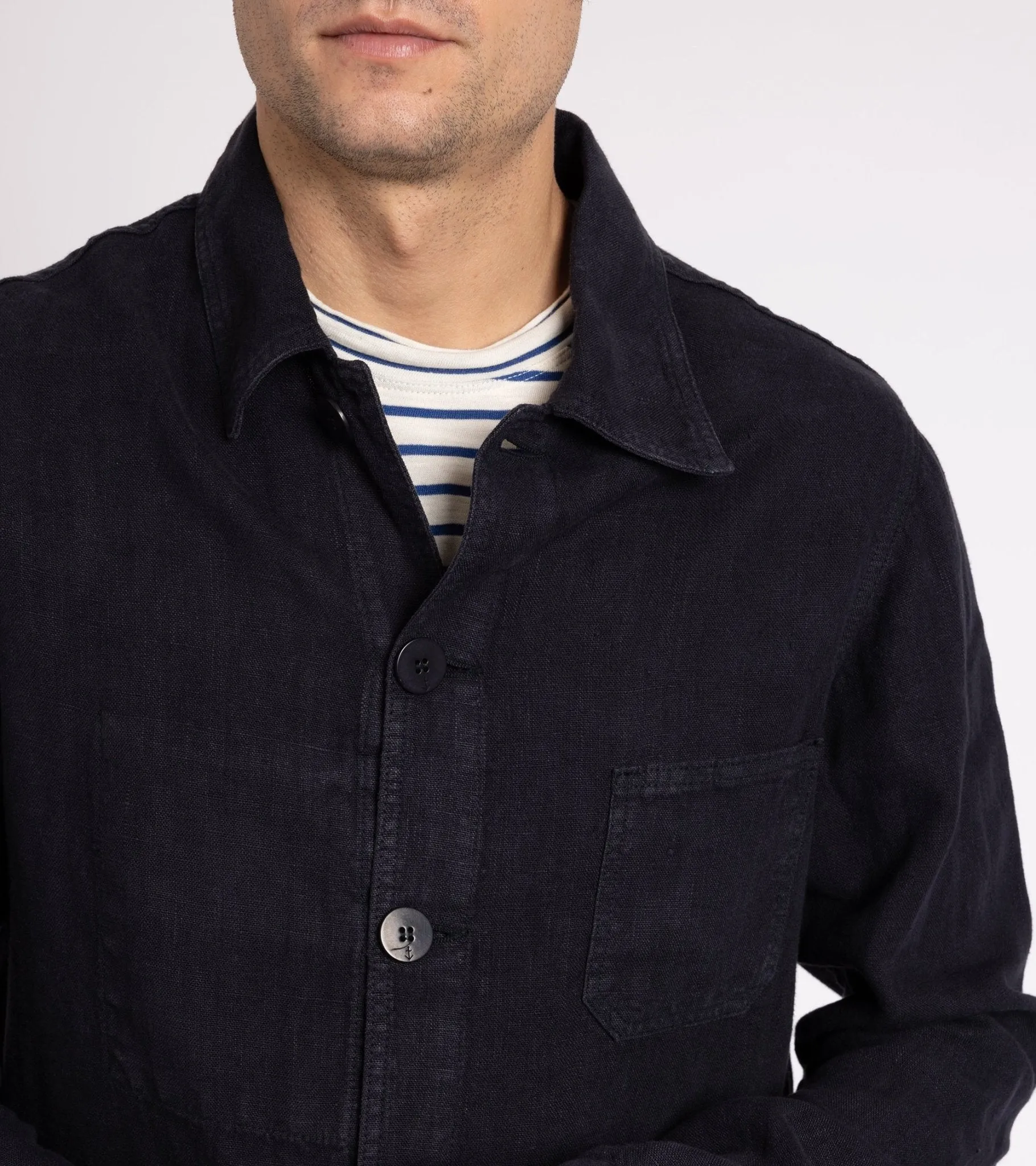 La Paz Batista Linen Work Jacket: Navy