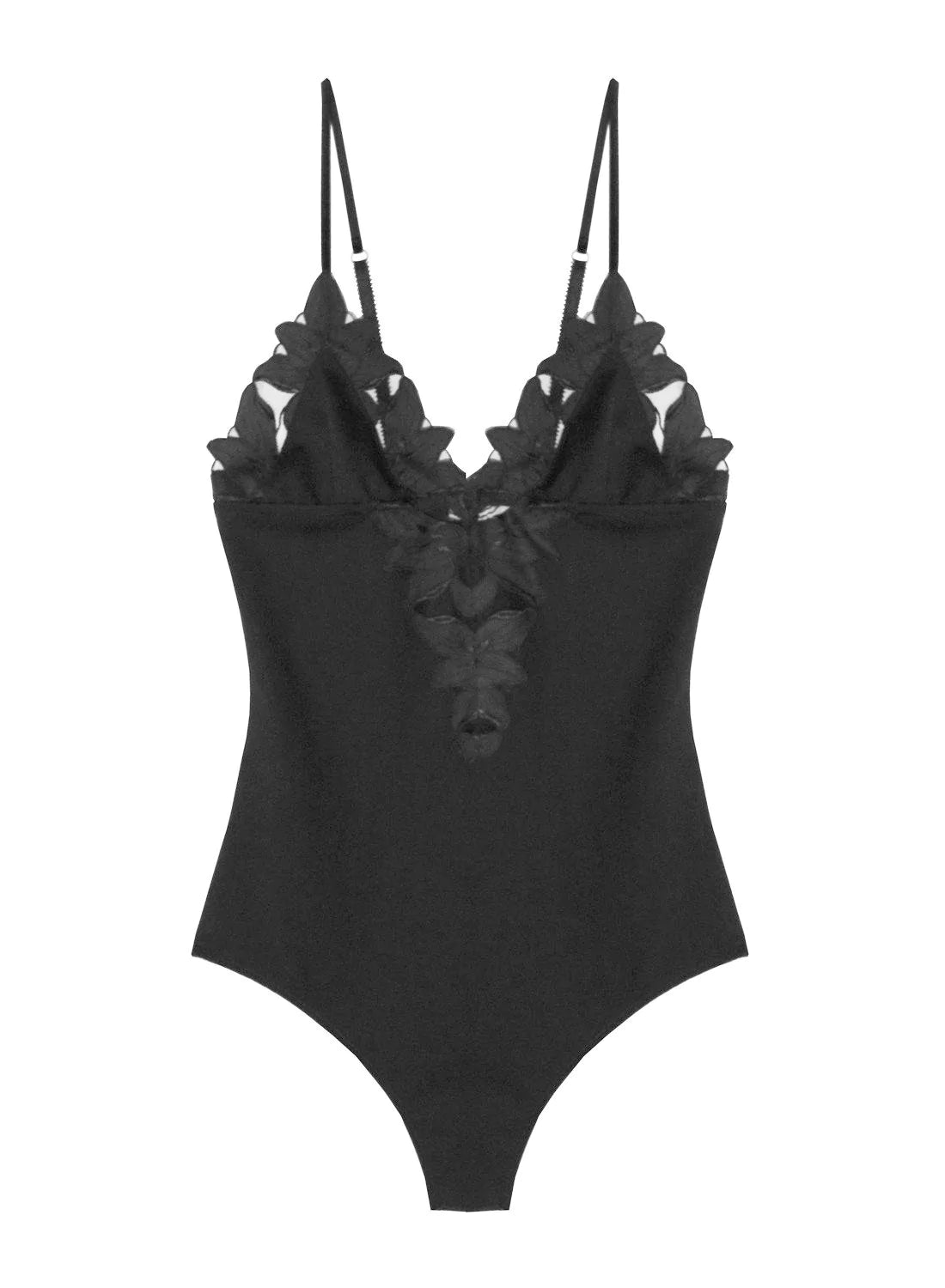 LILY EMBROIDERY V-NECK PLUNGE BODYSUIT