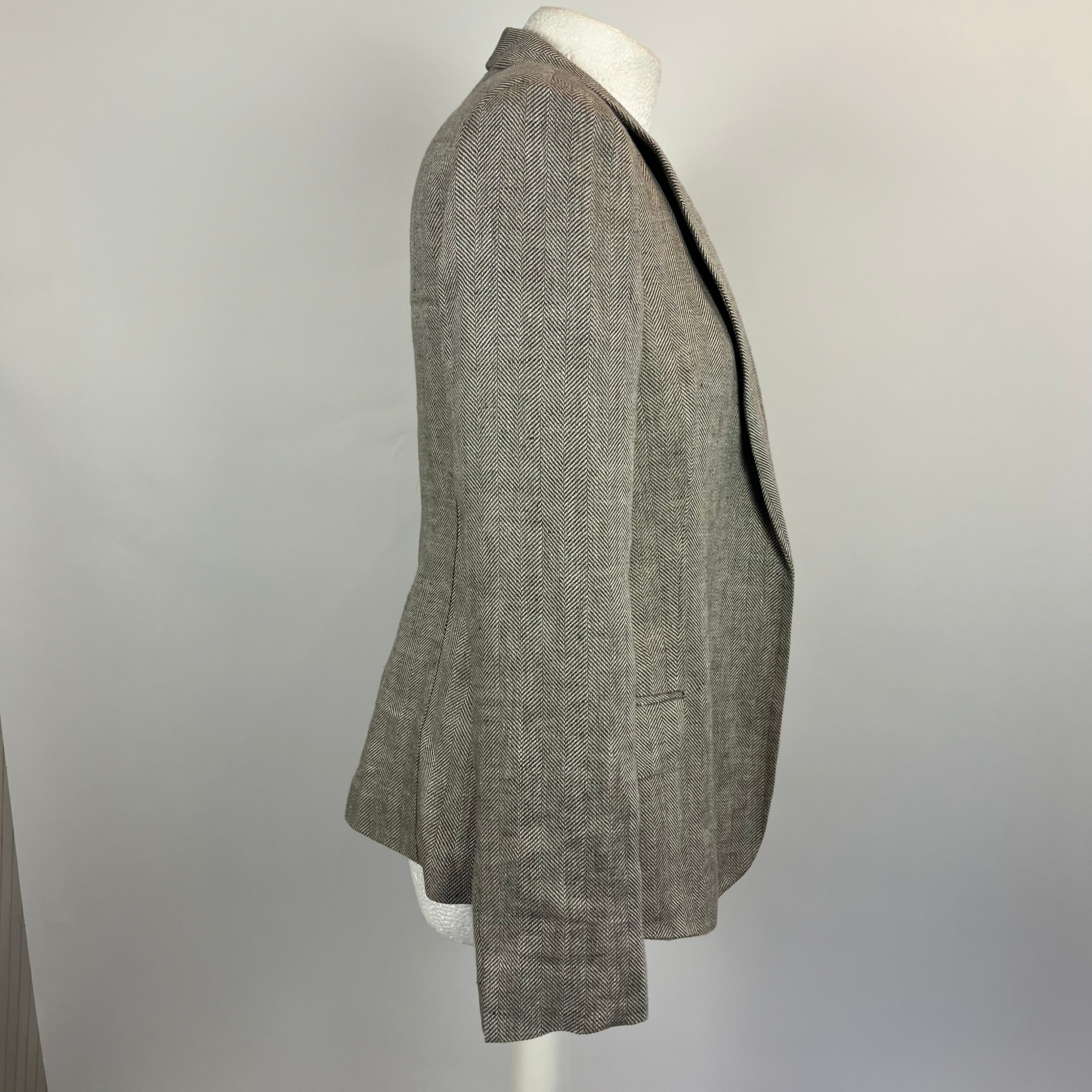 Loro Piana Taupe Herringbone Linen &  Silk Jacket S