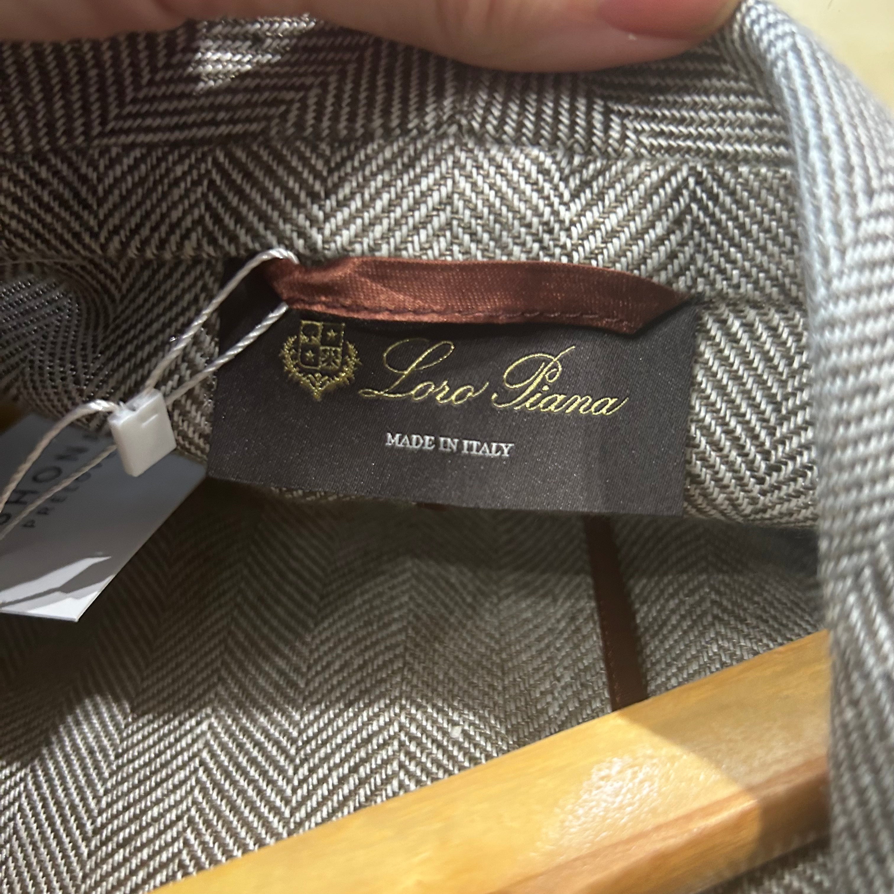 Loro Piana Taupe Herringbone Linen &  Silk Jacket S