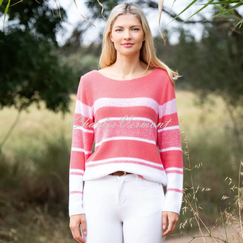 Marble Wide Neck Knit Sweater - Style 7445-135 (Watermelon / White)