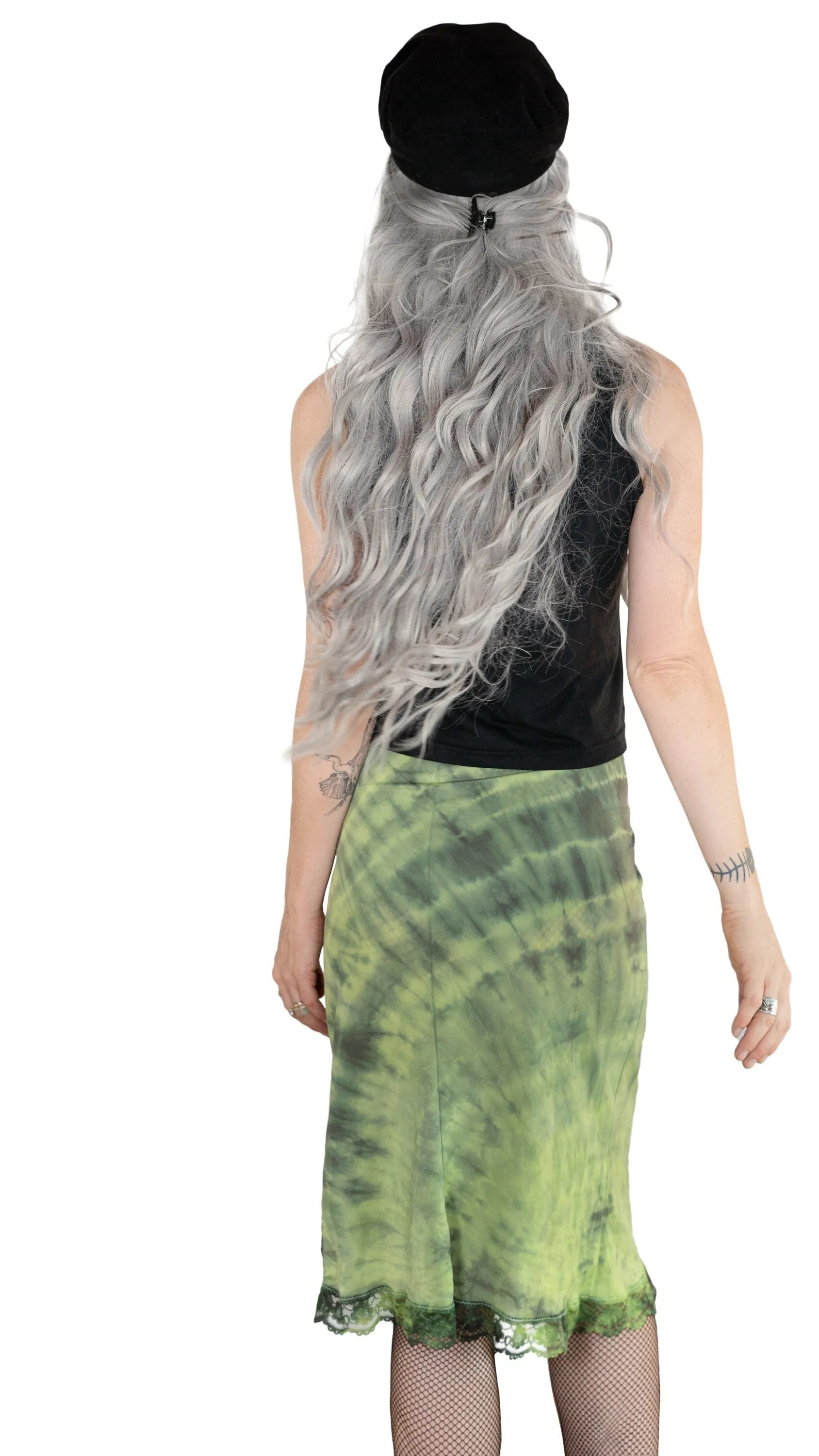 Marbled tie dye black green slip skirt