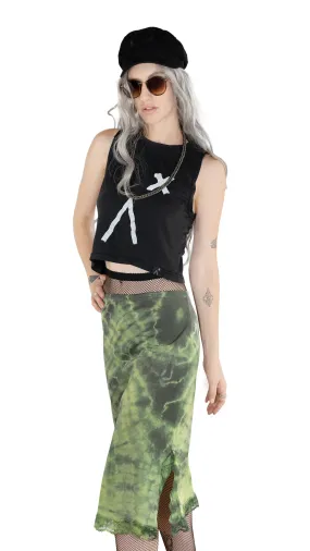 Marbled tie dye black green slip skirt