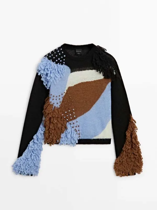 Massimo Dutti  |Contrast sweater with bouclé detail - Studio