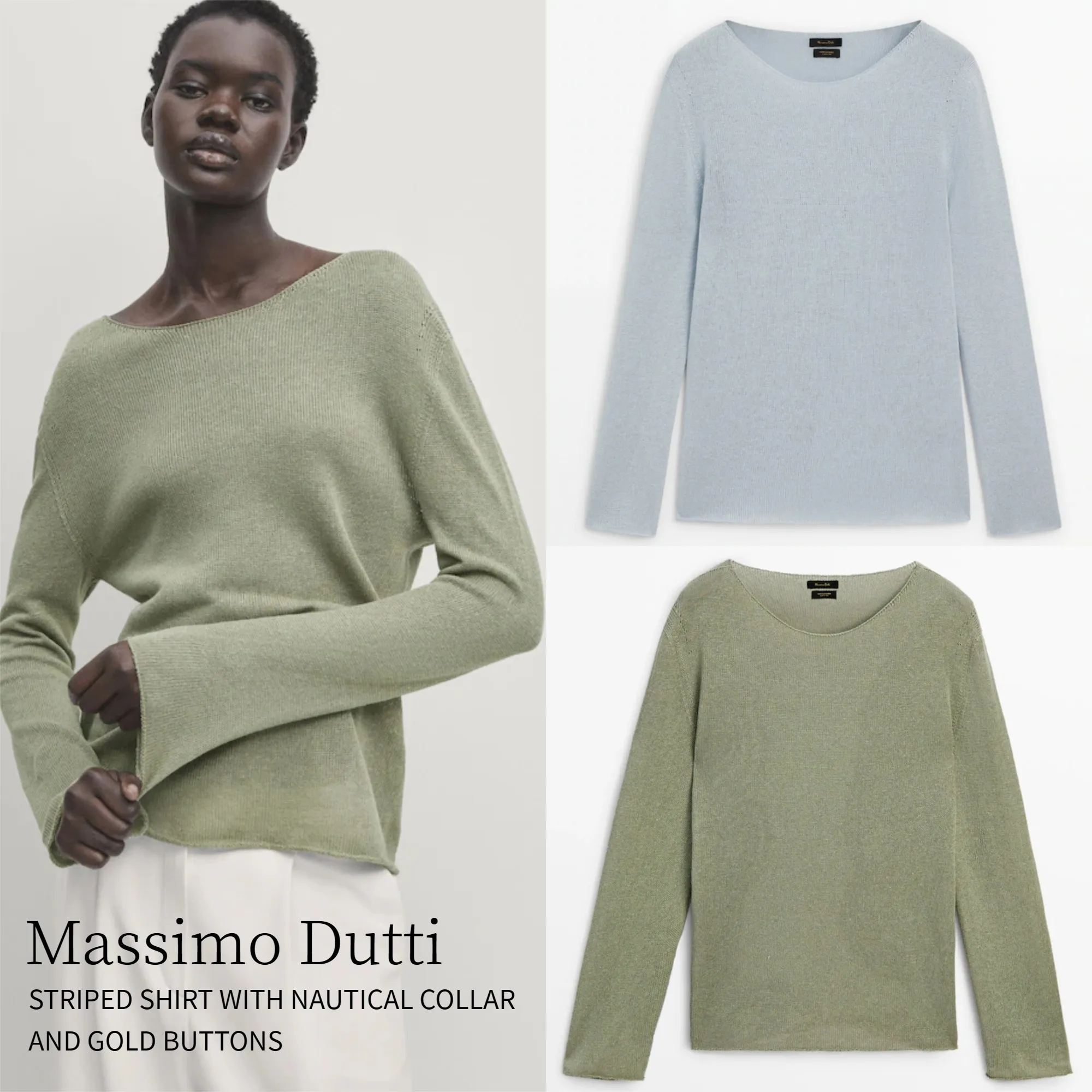 Massimo Dutti  |Linen blend boat neck knit sweater