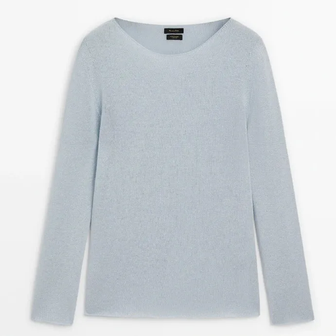 Massimo Dutti  |Linen blend boat neck knit sweater