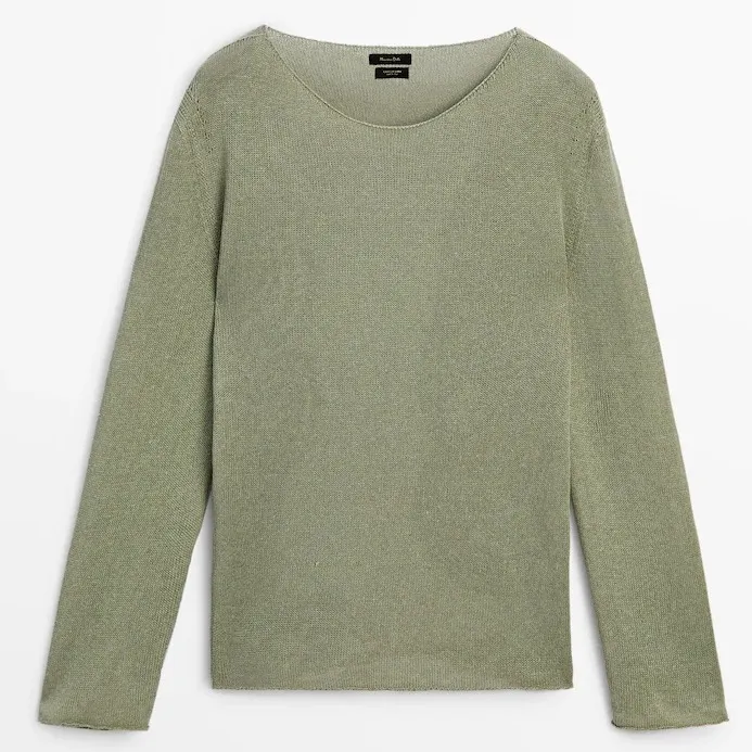 Massimo Dutti  |Linen blend boat neck knit sweater