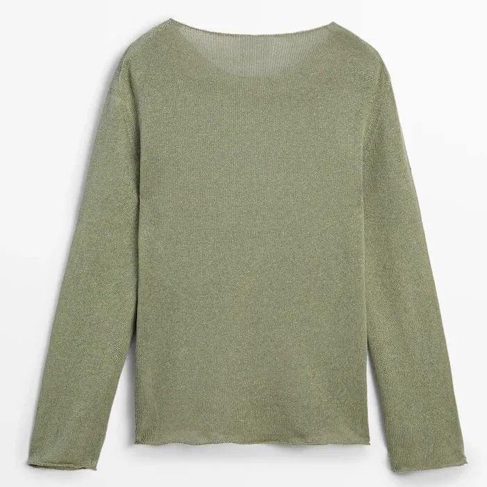 Massimo Dutti  |Linen blend boat neck knit sweater