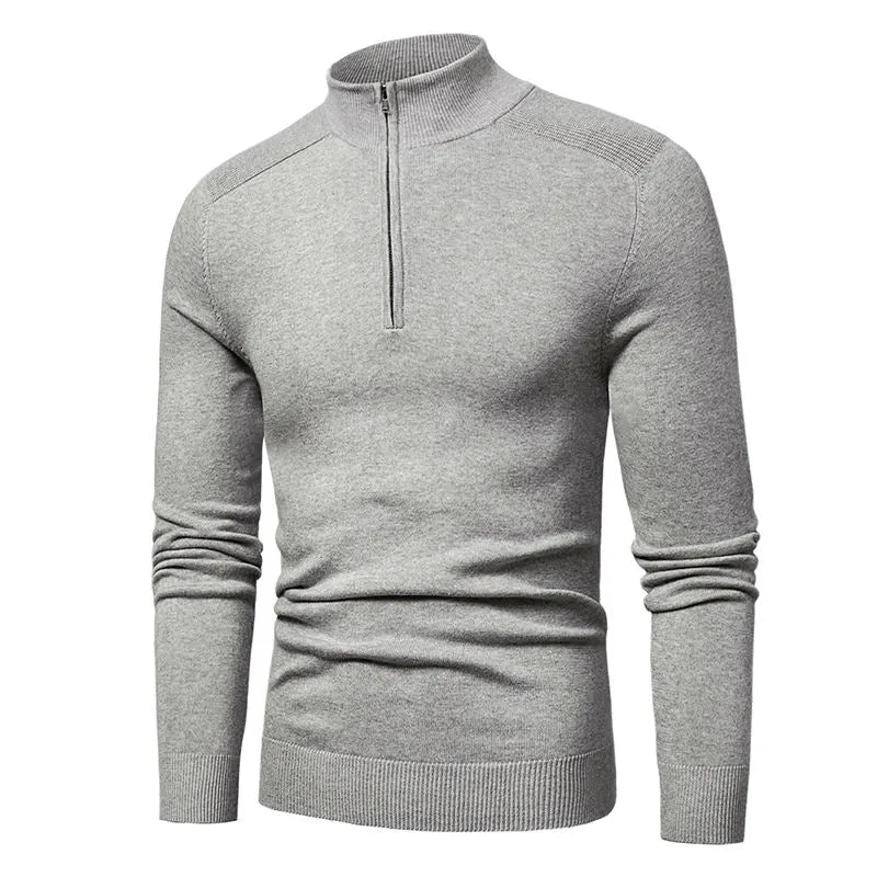 Men's Cotton Knitted Standard Wool Turtle Neck Quarter Zipper Pollover