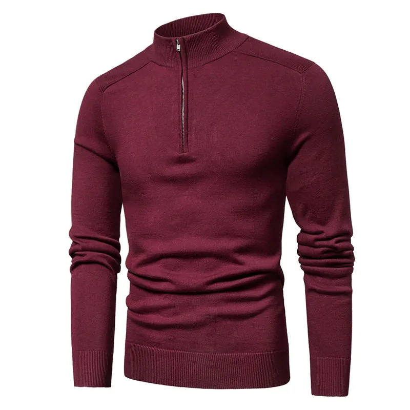 Men's Cotton Knitted Standard Wool Turtle Neck Quarter Zipper Pollover