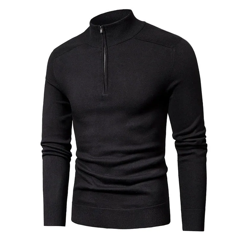 Men's Cotton Knitted Standard Wool Turtle Neck Quarter Zipper Pollover