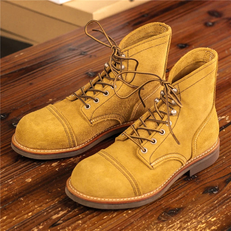 Men's Vintage Handmade Genuine Leather Round Toe Motorcycle Ankle Boots