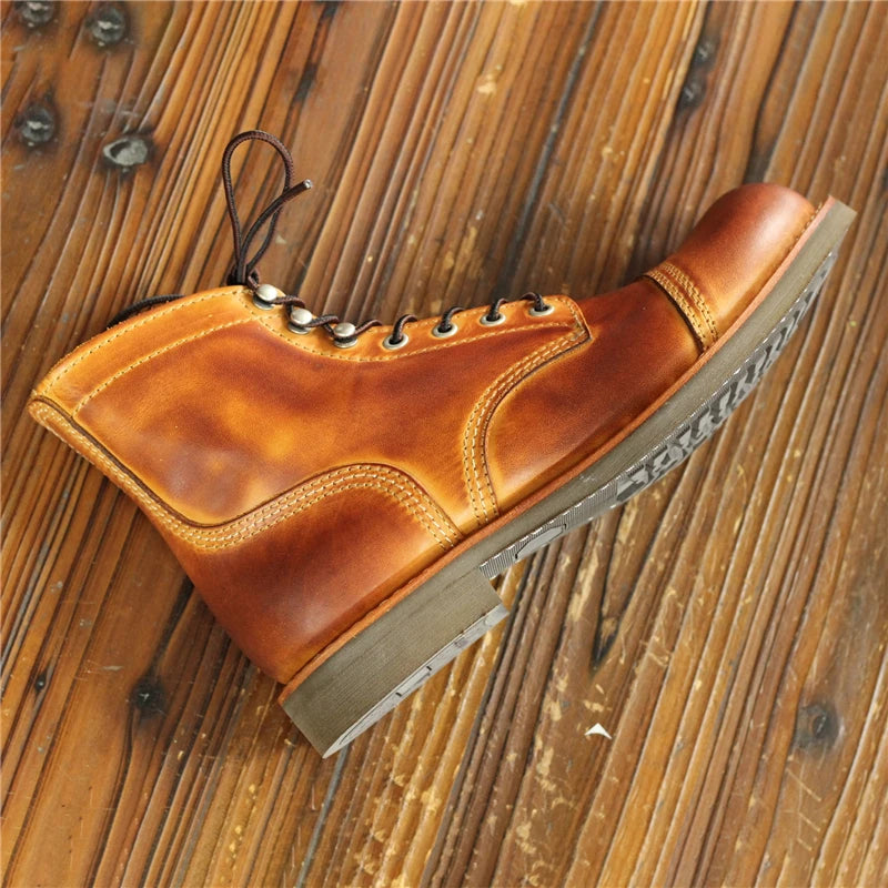 Men's Vintage Handmade Genuine Leather Round Toe Motorcycle Ankle Boots