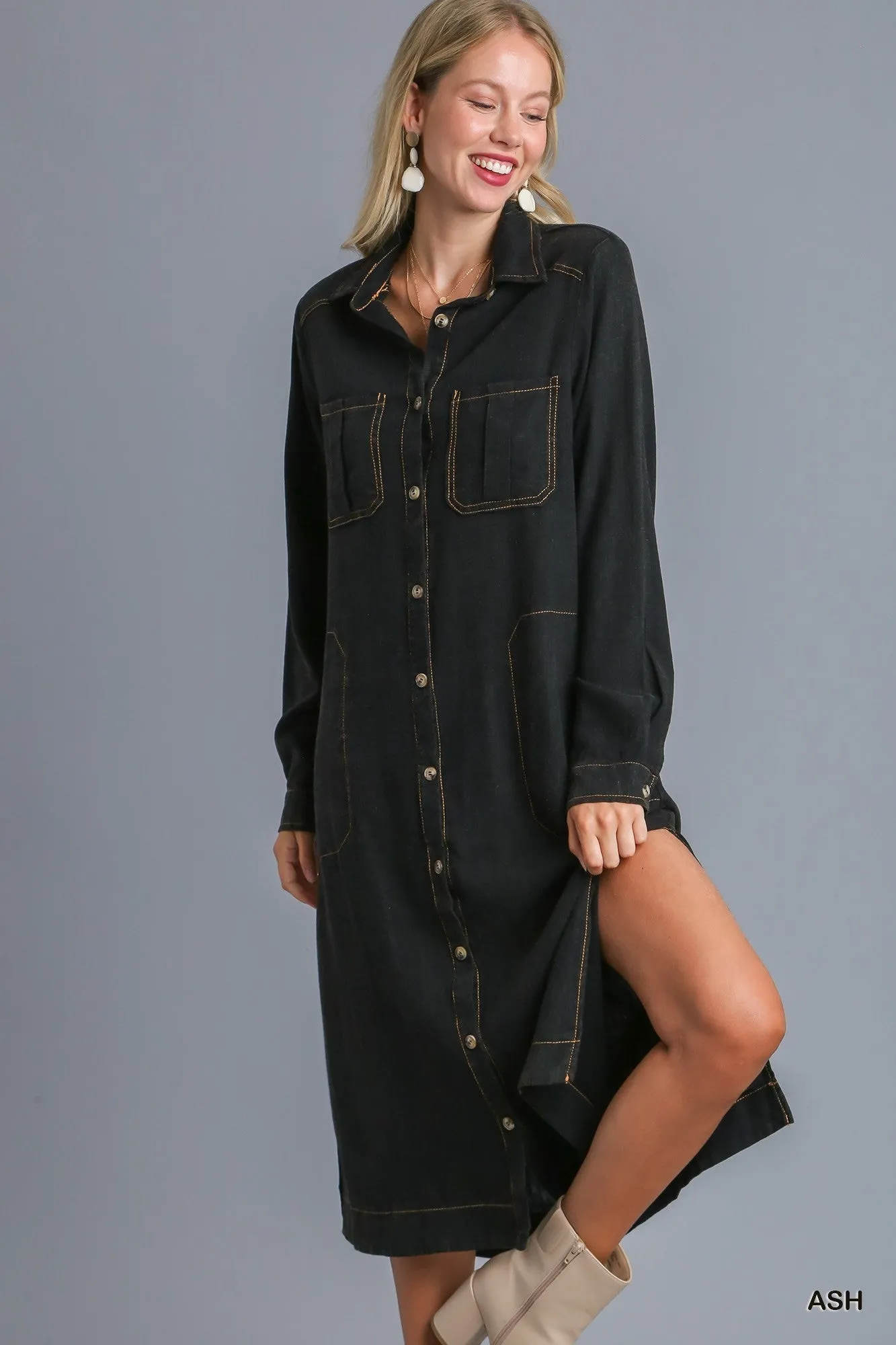 Mineral Wash Button Down Dress