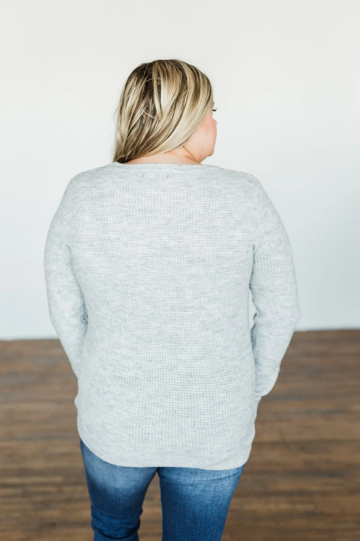 My Little Angel Waffle Knit Sweater- Heather Grey