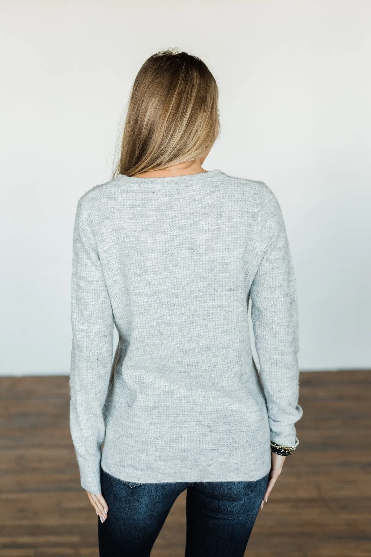 My Little Angel Waffle Knit Sweater- Heather Grey