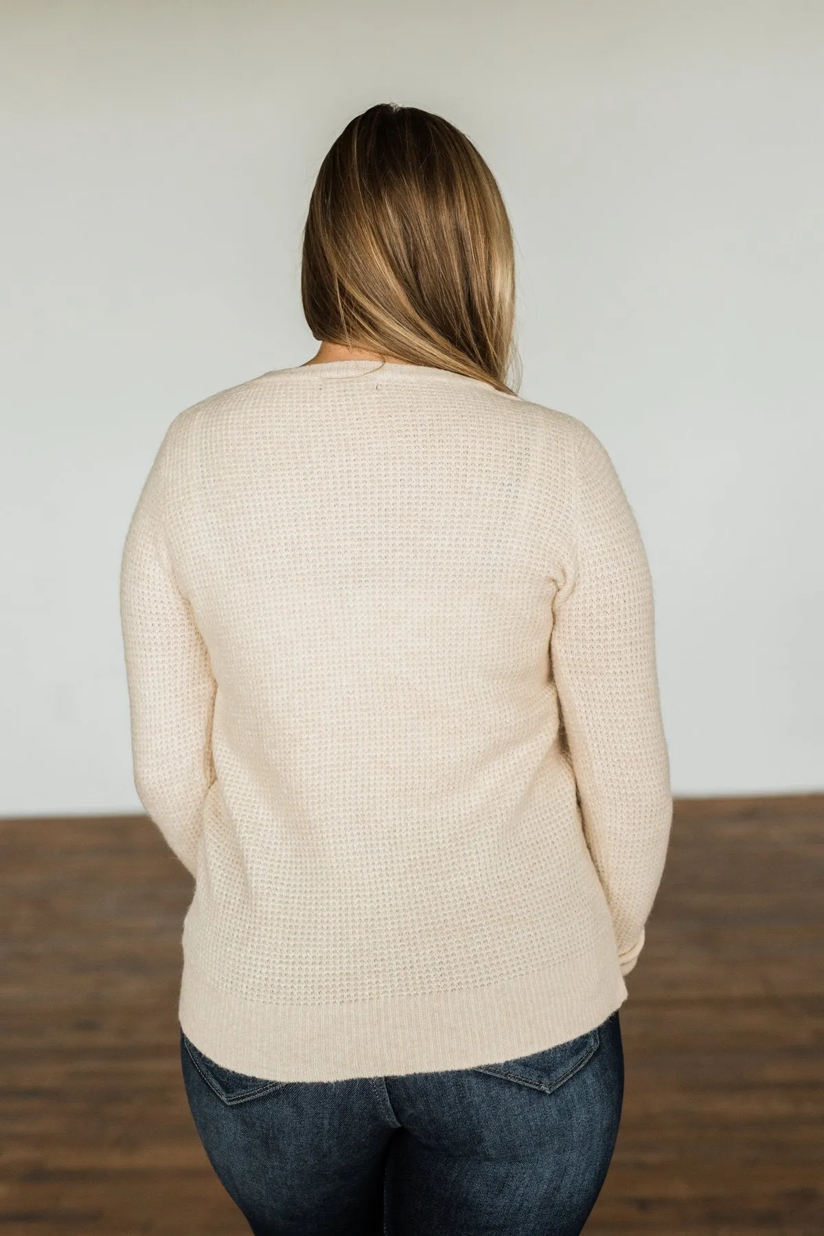 My Little Angel Waffle Knit Sweater- Light Oatmeal