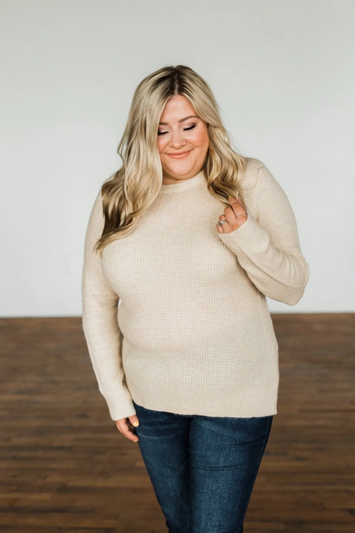 My Little Angel Waffle Knit Sweater- Light Oatmeal