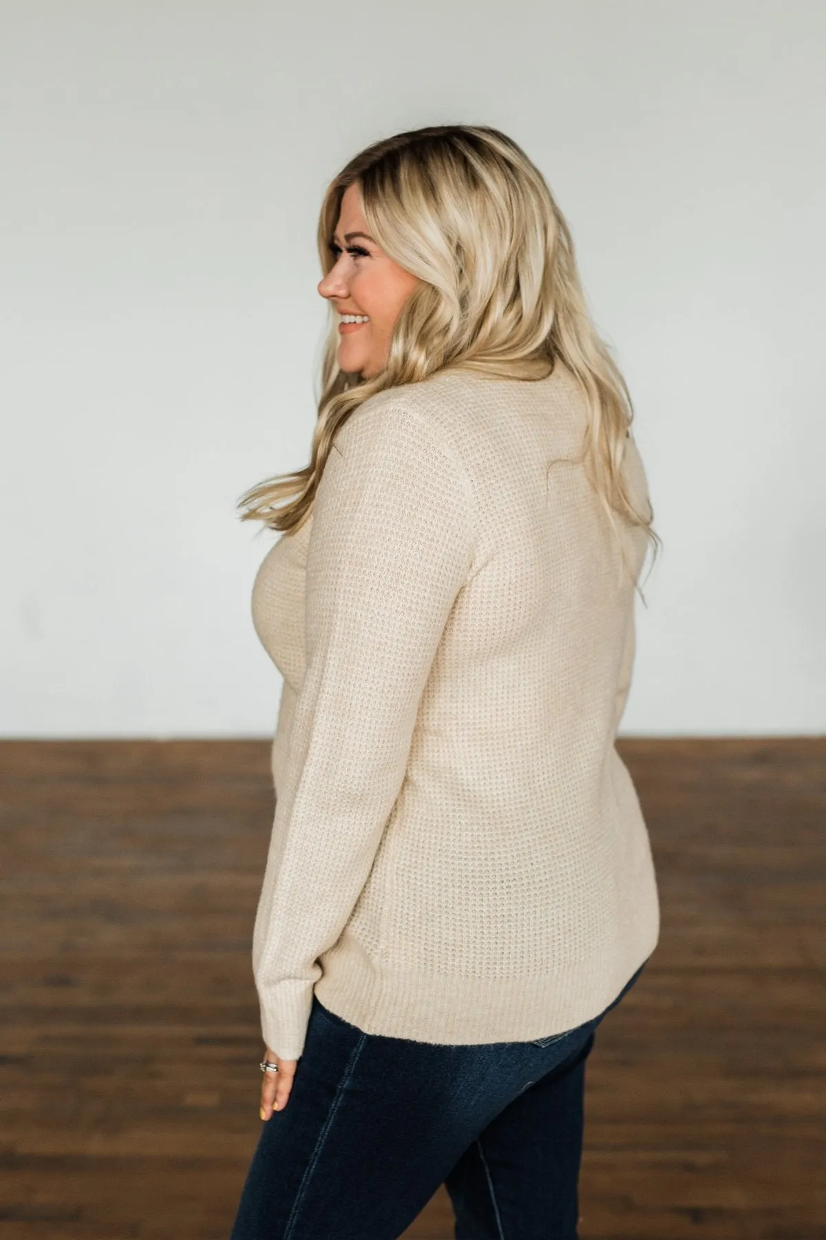 My Little Angel Waffle Knit Sweater- Light Oatmeal