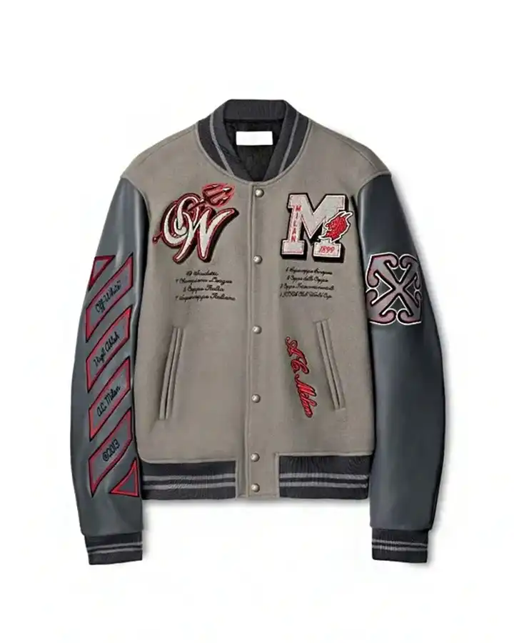 Off White Grey Varsity Jacket - William Jacket