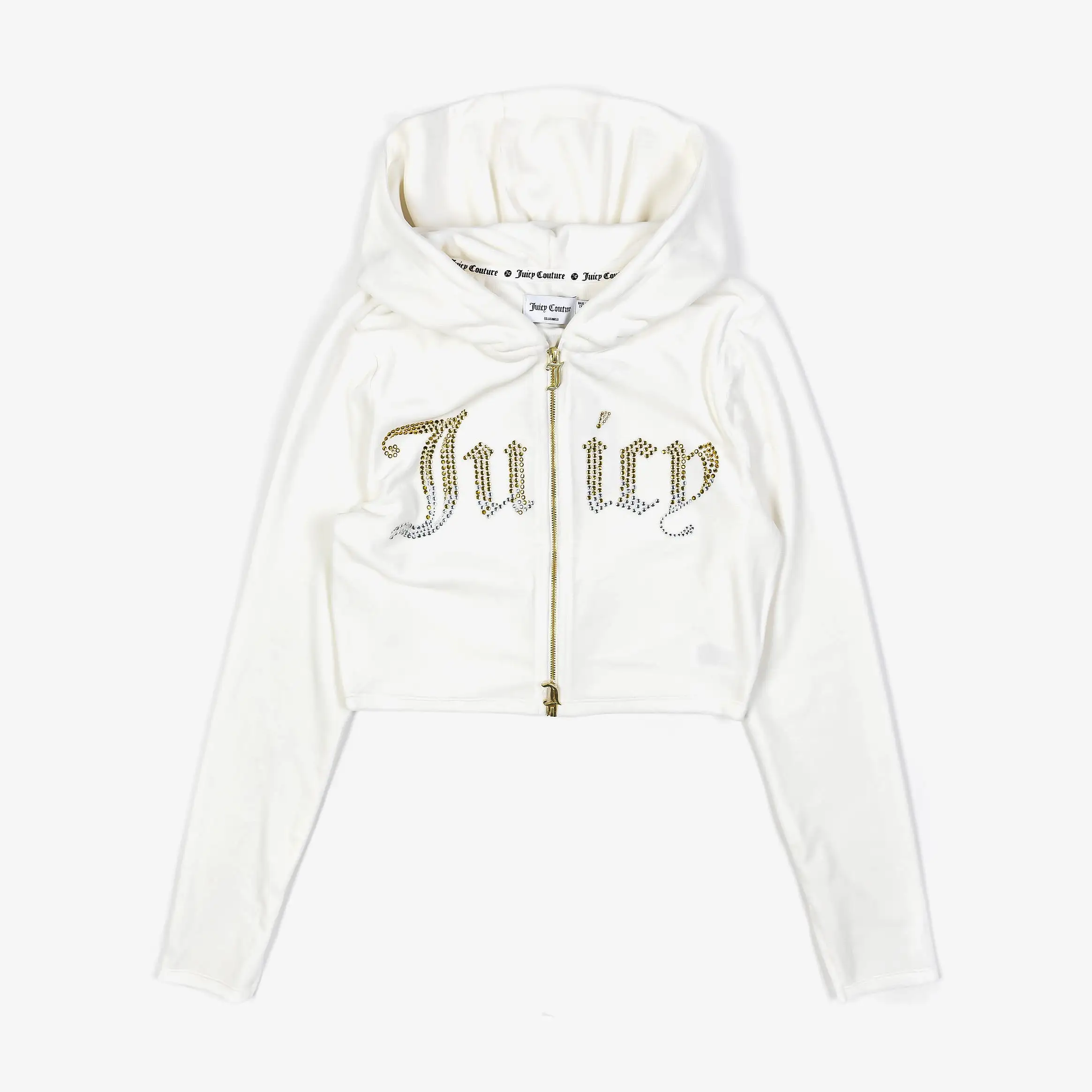 Ombre Big Bling Velour Zip Up Womens Hoodie (White)