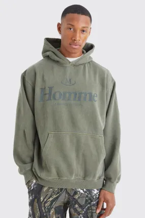 Oversized Overdye Homme Graphic Hoodie | boohooMAN UK