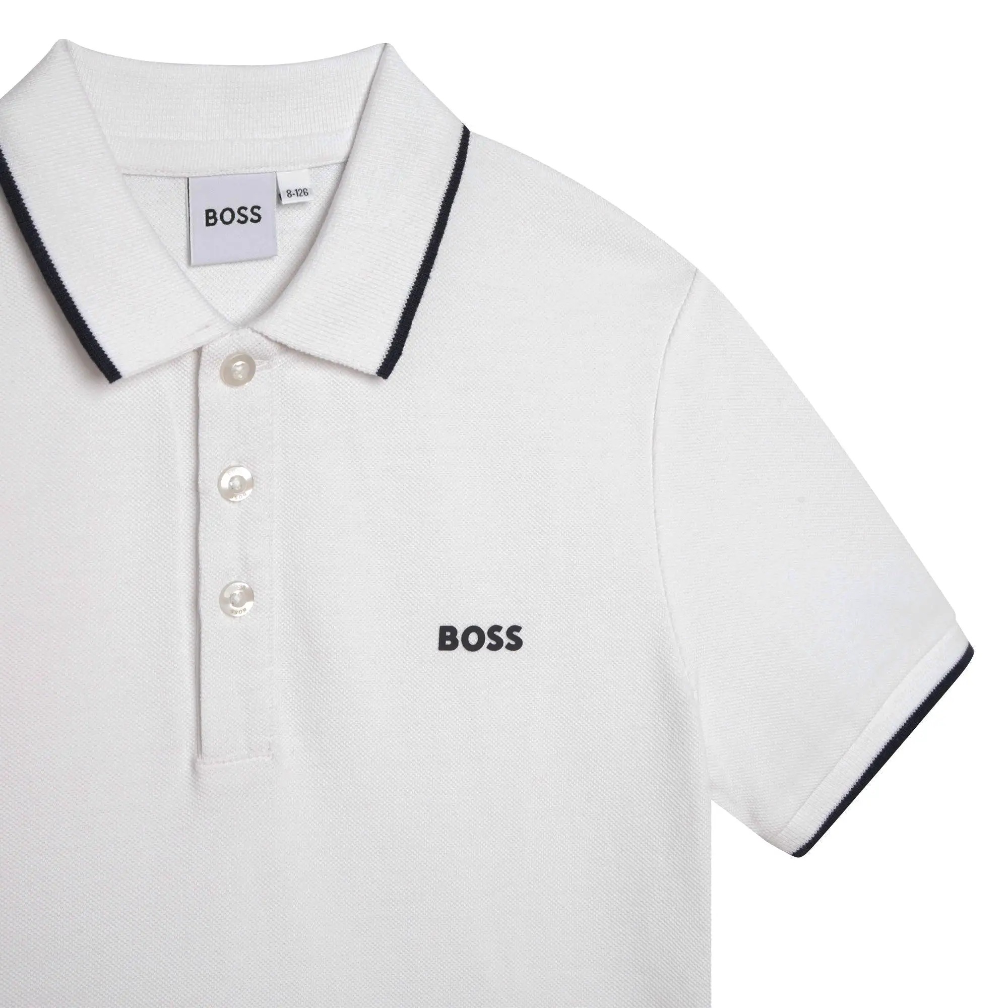 Playera Polo para nios y adolescentes blanca Boss