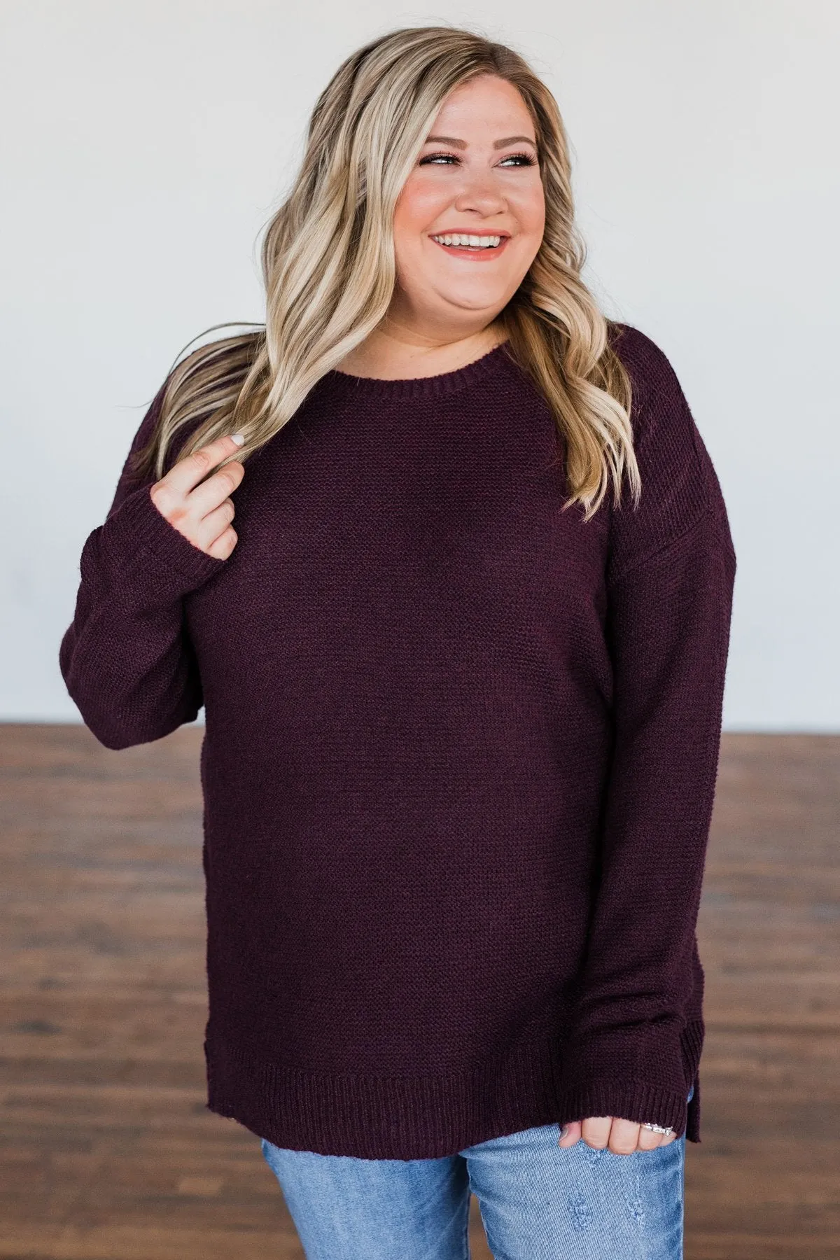 Reaching Out To You Knit Sweater- Deep Plum