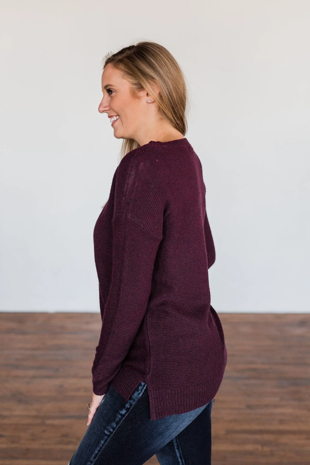 Reaching Out To You Knit Sweater- Deep Plum