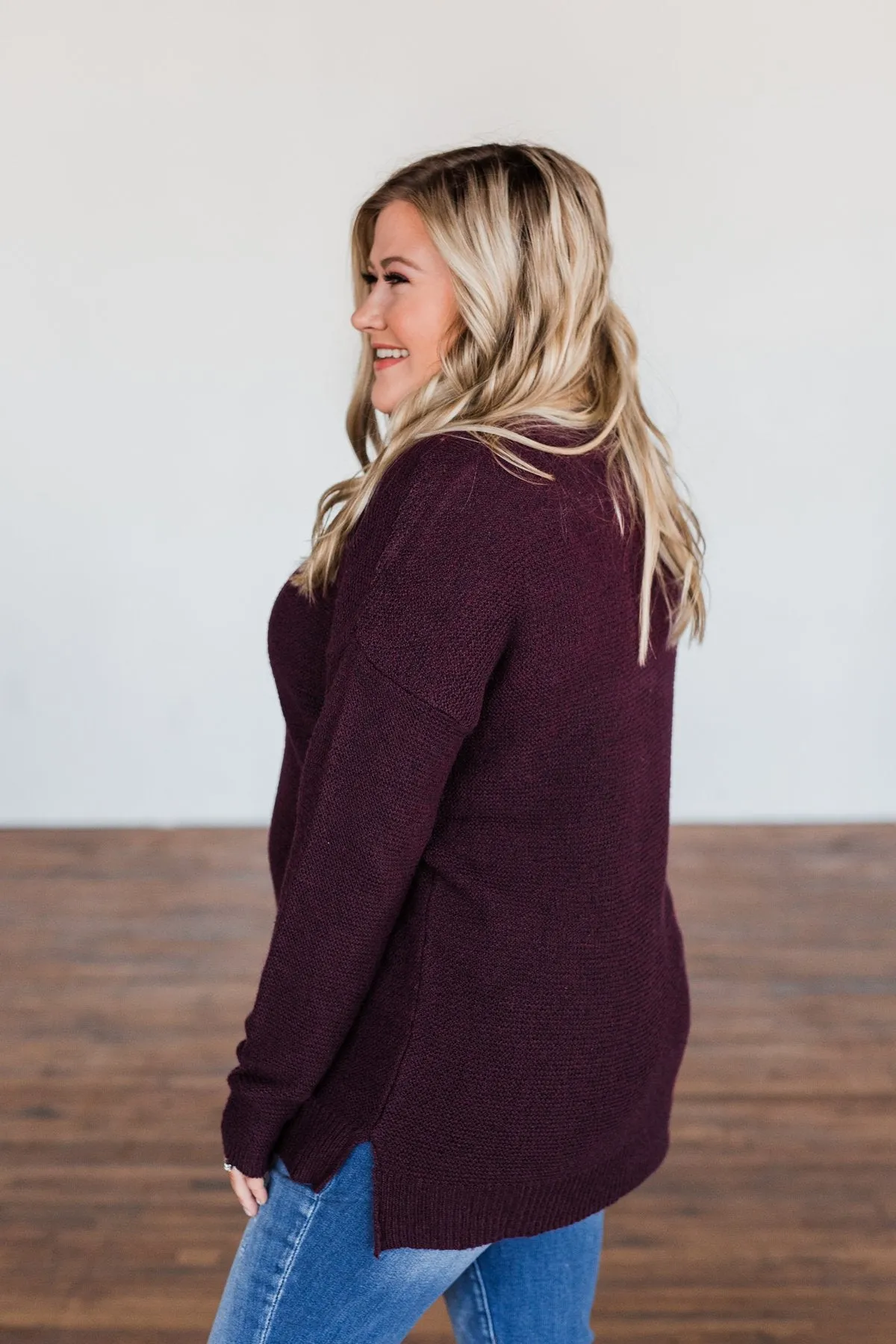 Reaching Out To You Knit Sweater- Deep Plum