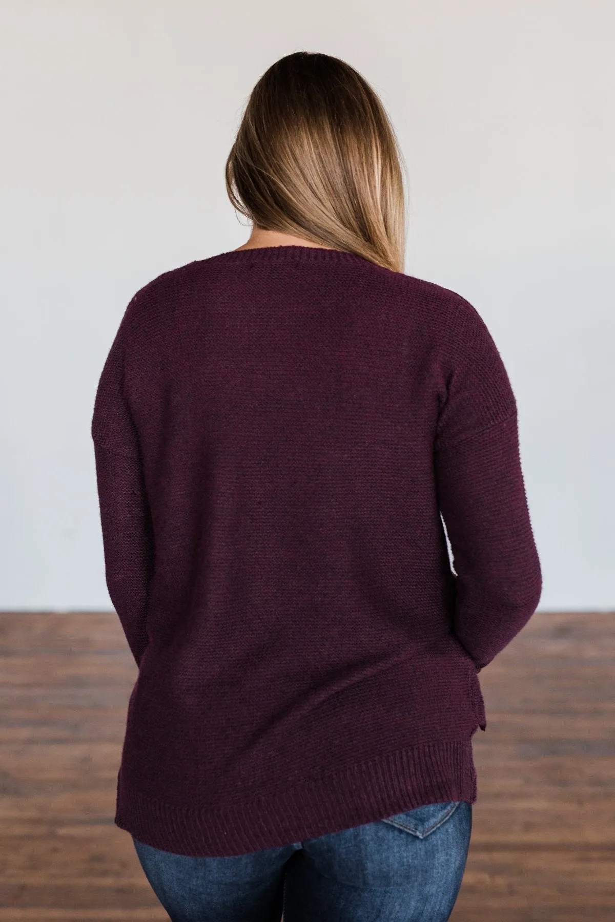 Reaching Out To You Knit Sweater- Deep Plum